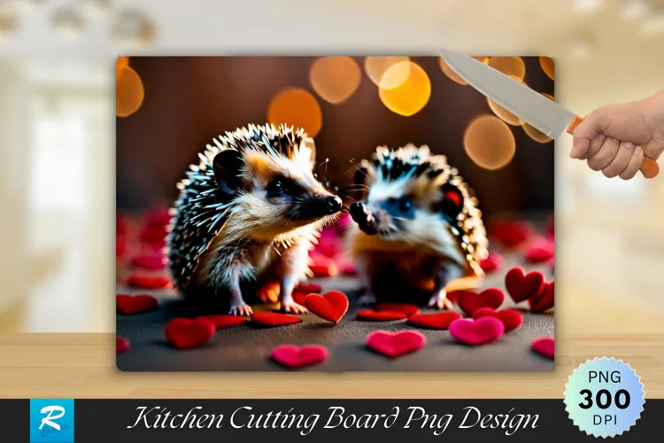Cute Hedgehog With Hearst Cutting Board Sublimation Design