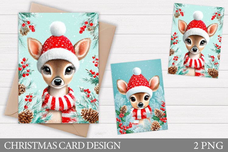 Christmas Deer Card Printable. Christmas Card Design example image 1