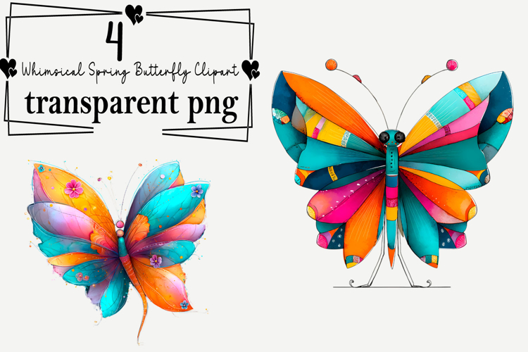 Whimsical Spring Butterfly Clipart Watercolor PNG