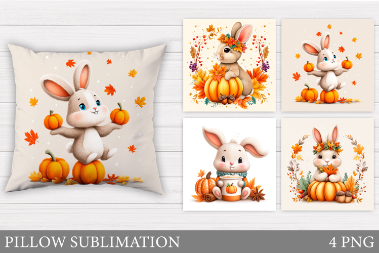 Fall Bunny Pillow Design. Fall Pillow Sublimation