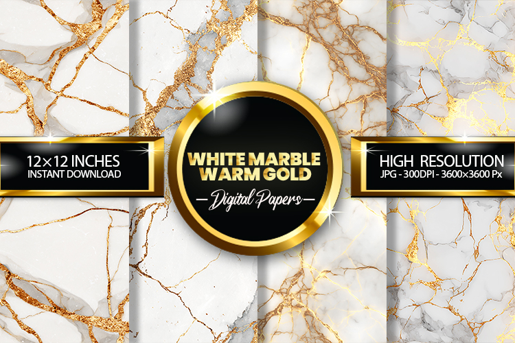 White Marble Warm Gold Digital Papers - 04 variations
