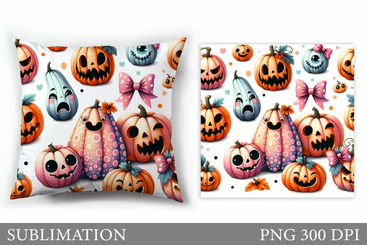 Cute Pumpkin Pillow Design. Cute Halloween Sublimation