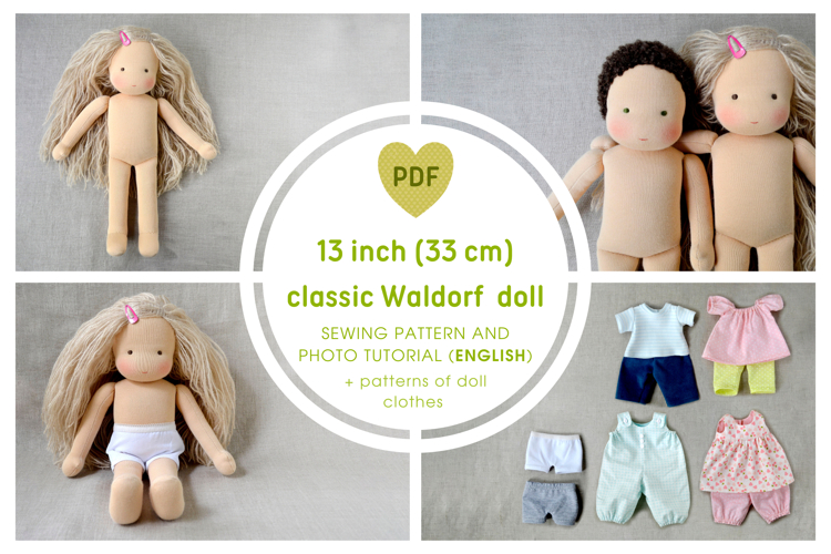13''/33 cm classic Waldorf doll PDF pattern and tutorial example image 1