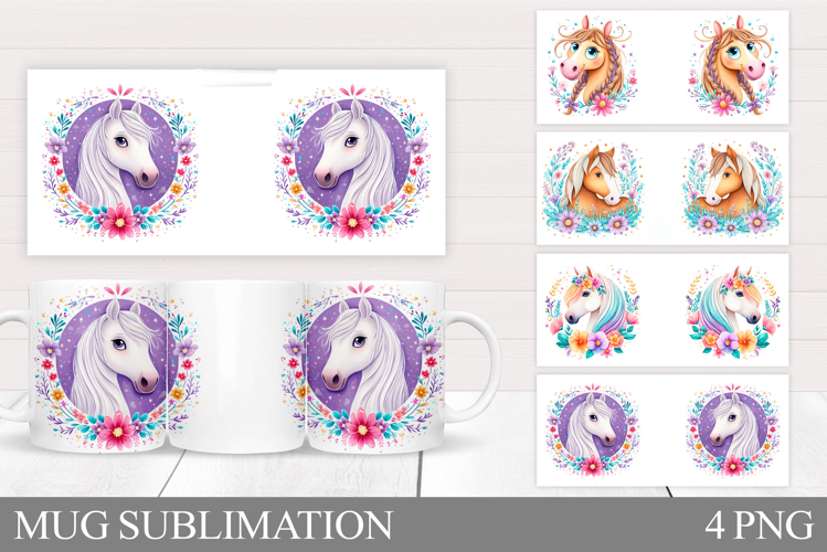 Horse Mug Wrap Sublimation. Horse Flowers Mug Wrap Design