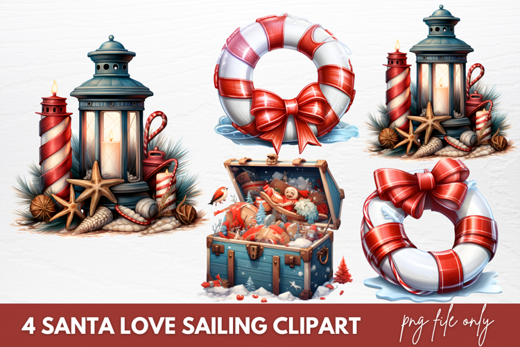 Santa Love Sailing Clipart, Christmas Santa Png