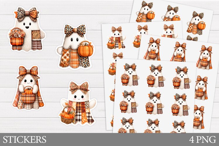 Patchwork Ghost Sticker Printable. Halloween Sticker Design example image 1
