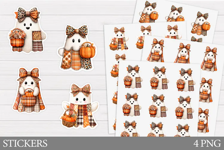 Patchwork Ghost Sticker Printable. Halloween Sticker Design