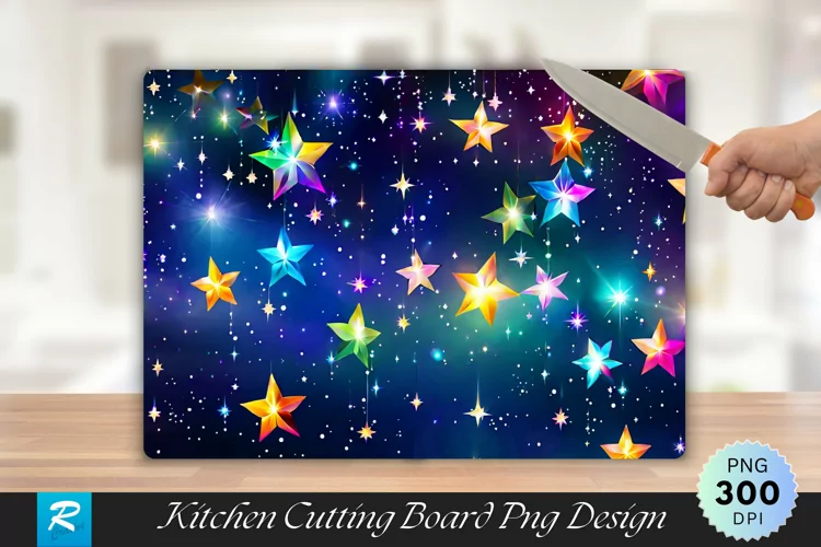 Multi Colored Stars Cutting Board Sublimation Design