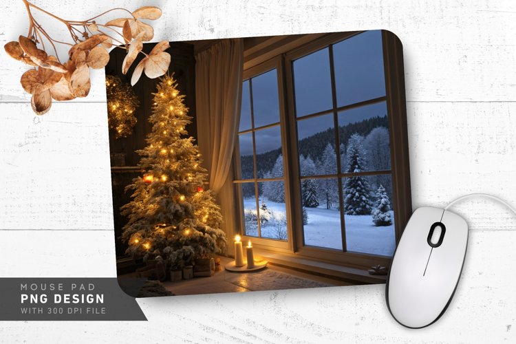 Cozy Christmas Night Snowy Landscape Mouse Pad PNG Design