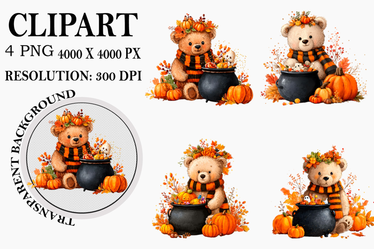 Halloween Bear Clipart Watercolor PNG