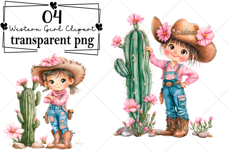 Whimsical Summer Western Girl Clipart Watercolor PNG