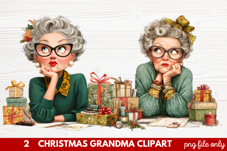 Christmas Grandma Clipart | Cute Holiday Granny PNG Illustra
