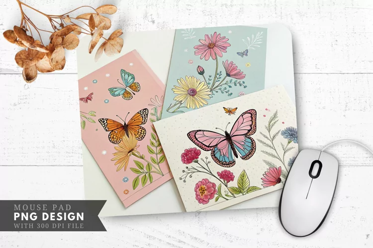 Butterfly Blossom Notecards Mouse Pad PNG Design
