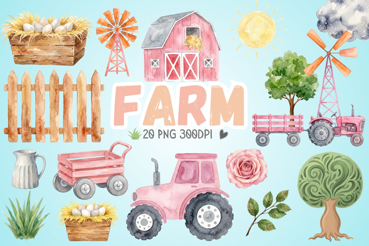 Watercolor Farm Clipart