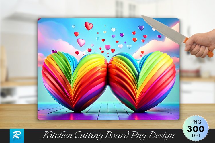3D Colorful Heart Cutting Board Sublimation Design example image 1