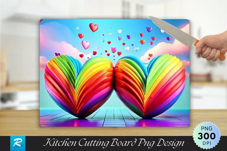3D Colorful Heart Cutting Board Sublimation Design