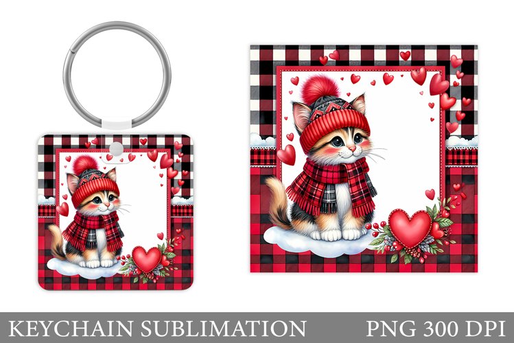 Cute Cat Keychain Design. Cute Cat Sublimation example image 1