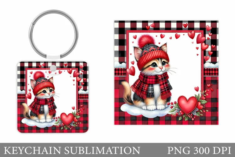 Cute Cat Keychain Design. Cute Cat Sublimation