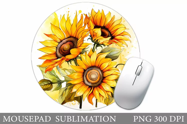 Sunflowers Mouse Pad Design. Flowers Round Mouse Pad