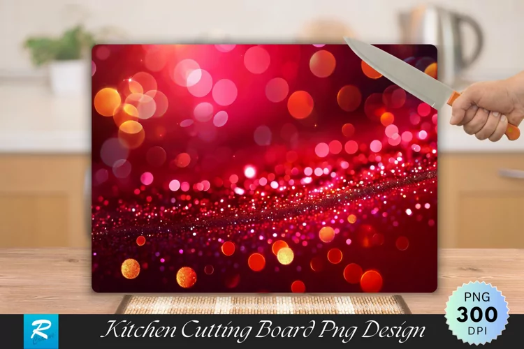 Red Glitter Chunks Cutting Board Sublimation Design