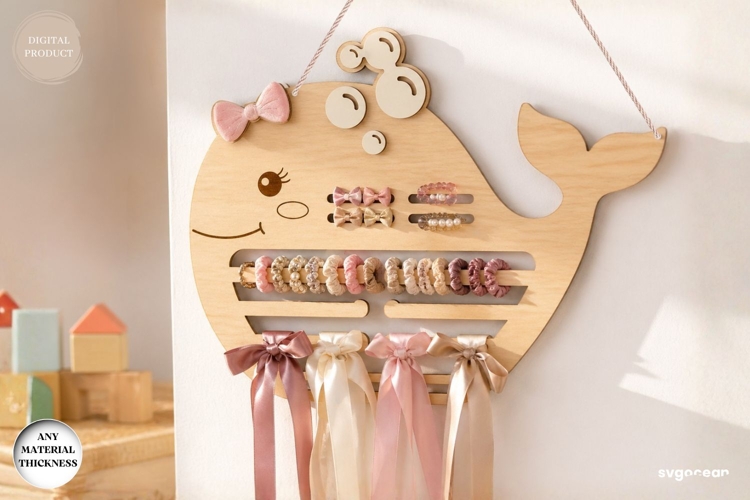 Whale Hair Bow Holder Laser Cut | Hair Bow Hanger | SVG