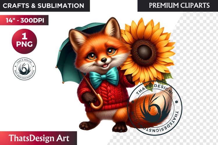 Cute Autumn Animals   Sunflowers - Thanksgiving Clipart