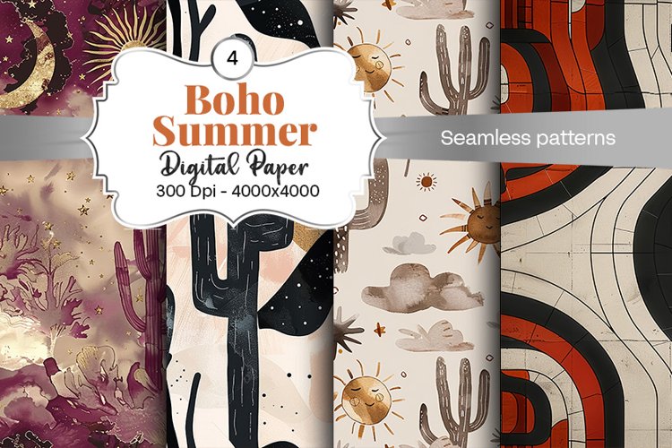 Summer Boho digital paper Seamless backgrounds example image 1