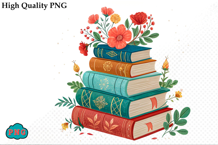 Watercolor Floral Books Clipart PNG