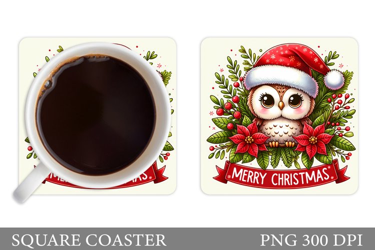 Christmas Owl Coaster Design. Christmas Coaster Sublimation example image 1