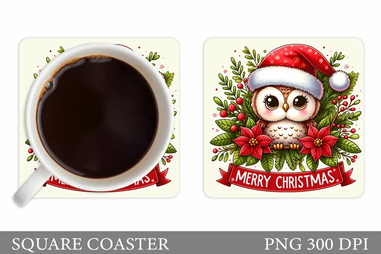Christmas Owl Coaster Design. Christmas Coaster Sublimation