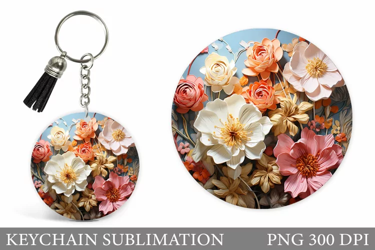 3D Flowers Keychain Design. Flowers Keychain Sublimation