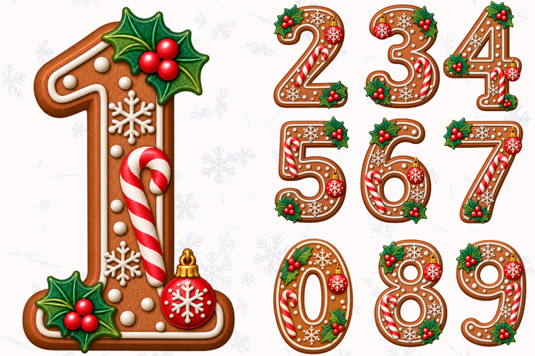 Christmas Gingerbread Numbers PNG