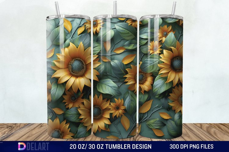 3d Sunflower floral Tumbler Wrap example image 1