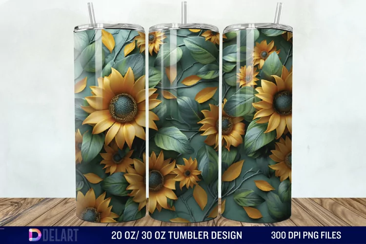 3d Sunflower floral Tumbler Wrap
