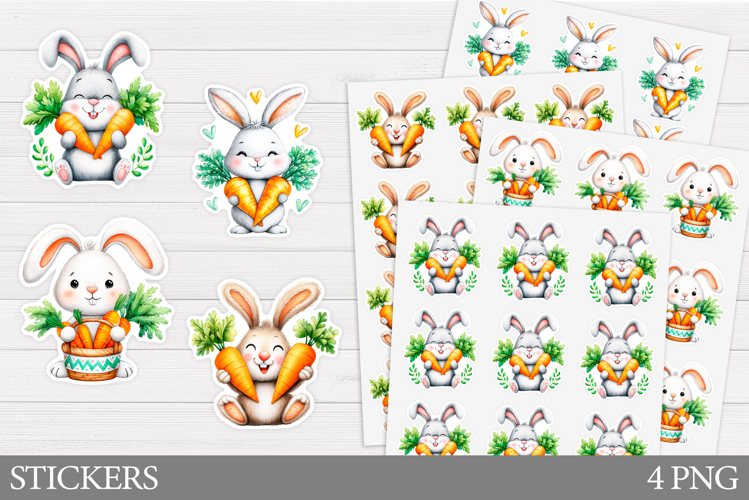 Cute Bunny Sticker Design. Bunny Carrot Sticker Printable