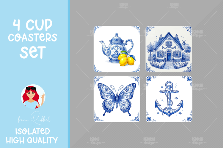 4 Ceramic Tile Style Ornamental Pattern Drink Coasters