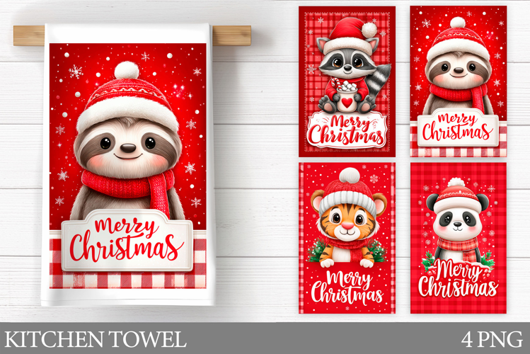 Christmas Animals Kitchen Towel. Christmas Kitchen Towel