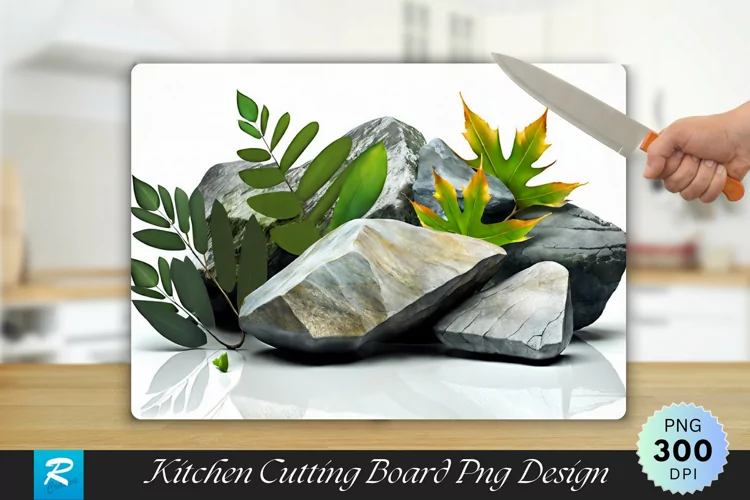 Leaves With Rock Cutting Board Sublimation Design