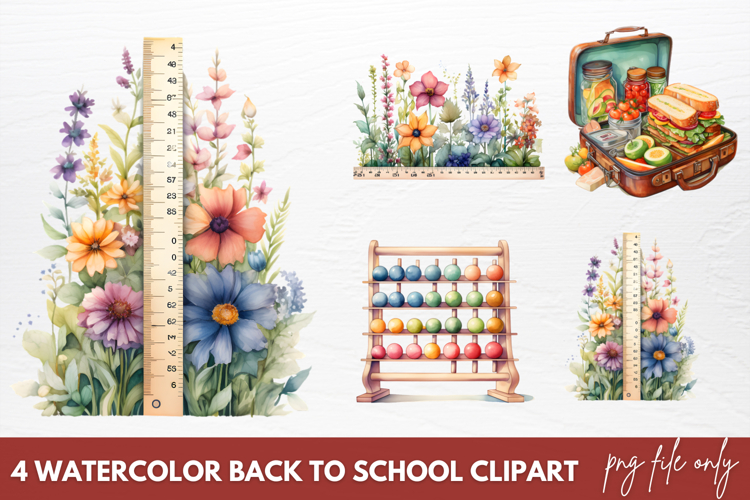 Back to School Sublimation Clipart, Watercolor Clipart
