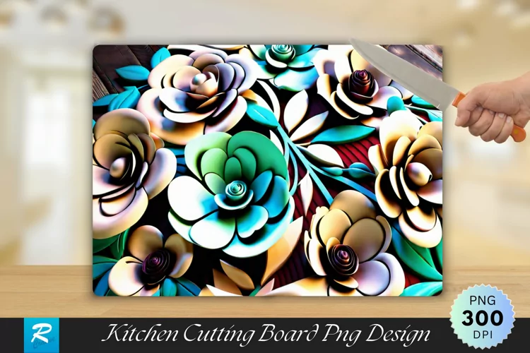 3D Flowers Cutting Board Sublimation Design