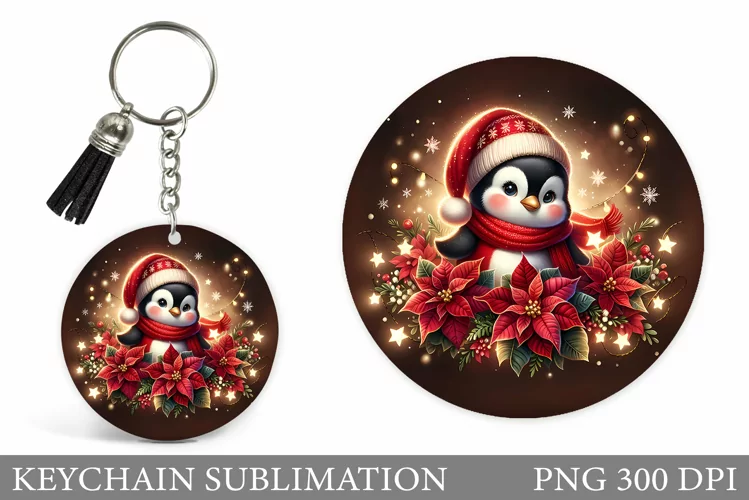 Christmas Penguin Keychain. Christmas Keychain Sublimation