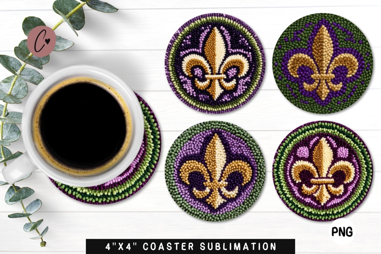 Faux Crochet Mardi Gras Coaster PNG | Mardi Gras PNG