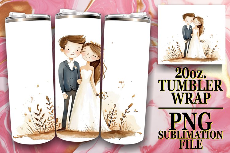 Chic Watercolor Wedding Tumbler Art: Sublimation Delight example image 1