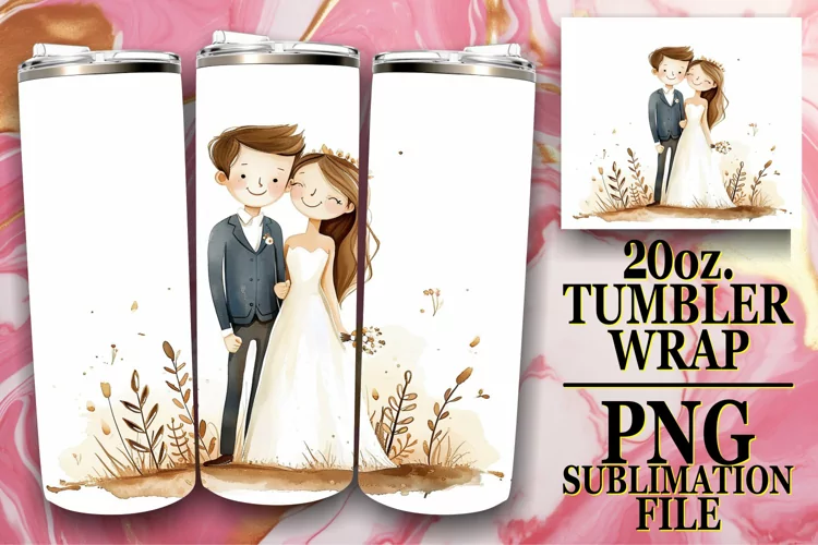 Chic Watercolor Wedding Tumbler Art: Sublimation Delight