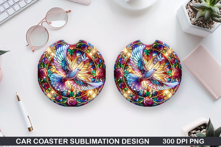 Dove Car coaster sublimation, Valentines Coaster PNG