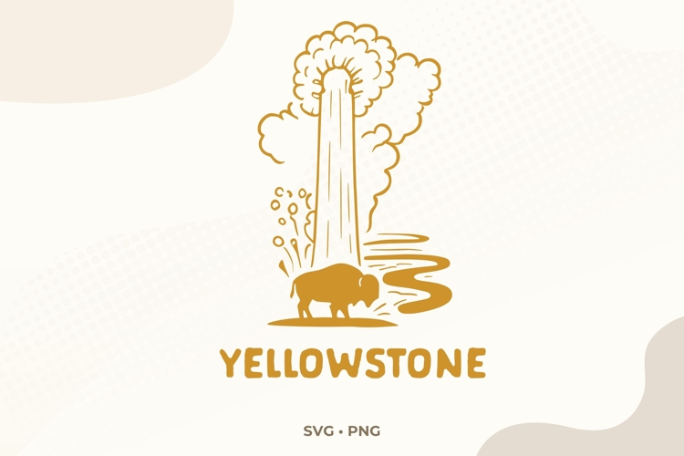 Yellowstone National Park SVG | Geyser Bison Illustration