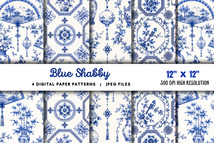 Blue Shabby Chic Chinoiserie Junk Journal JPG