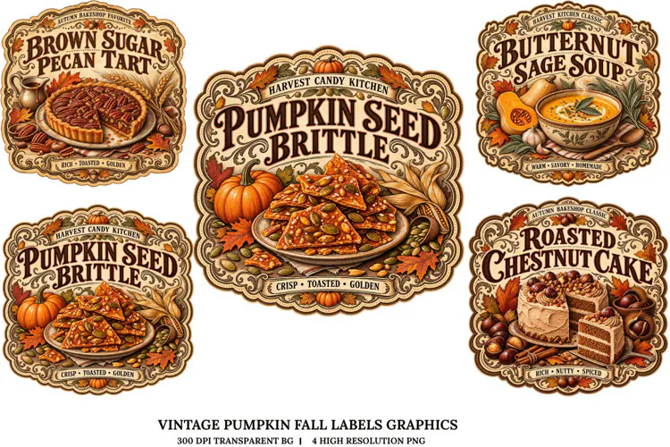 Vintage Halloween Vintage Pumpkin Fall Labels PNG Autumn Bak