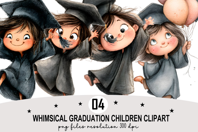 Whimsical Graduation Children Clipart Watercolor png