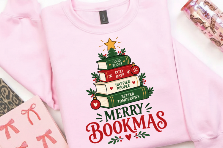 Merry Bookmas PNG Sublimation Design - Christmas Book Tree